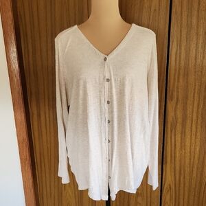 J. Jill Cream Knit Top. Button Front, Tab/button Roll Up Sleeves